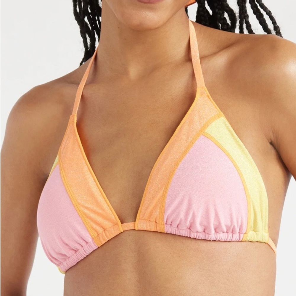 No Boundaries Juniors' Lurex Multicolor Triangle Bikini Top XS & M Size
